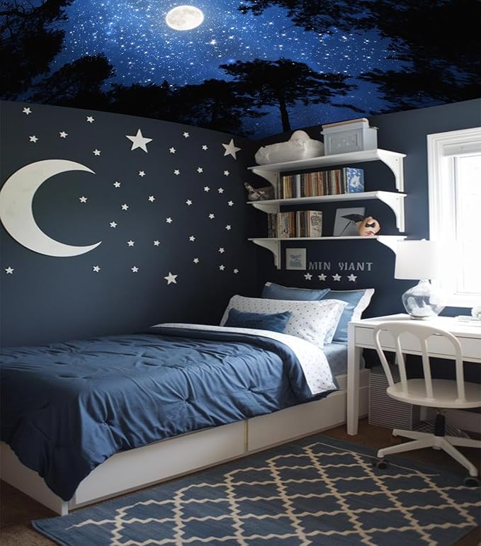 TUGCAY Forest Galaxy Starry Tapestry Blue Space Night Sky Stars Moon Ceiling Tapestry Nature Trees Tapestries Aesthetic Wall Hanging for Bedroom Dorm Living Room Office Decor 60x50 Inch