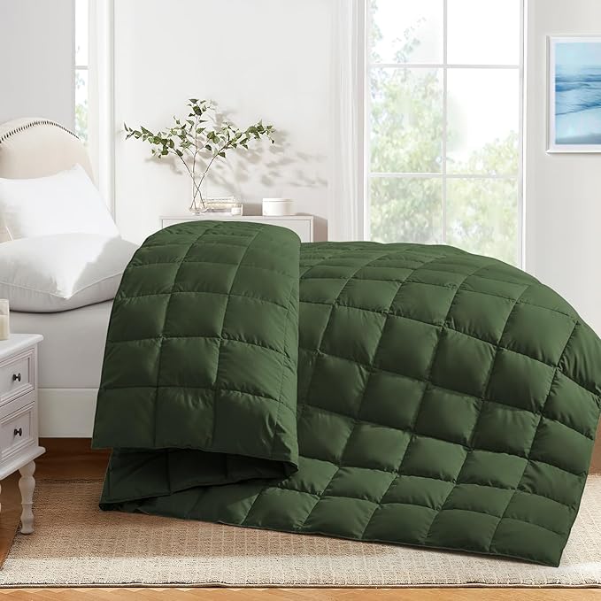 Soft Lightweight Down Blanket for Bed Sofa Couch Indoor and Outdoor Use, Warm and Fluffy Throw Blanket, Olive, King Size (108"X88")