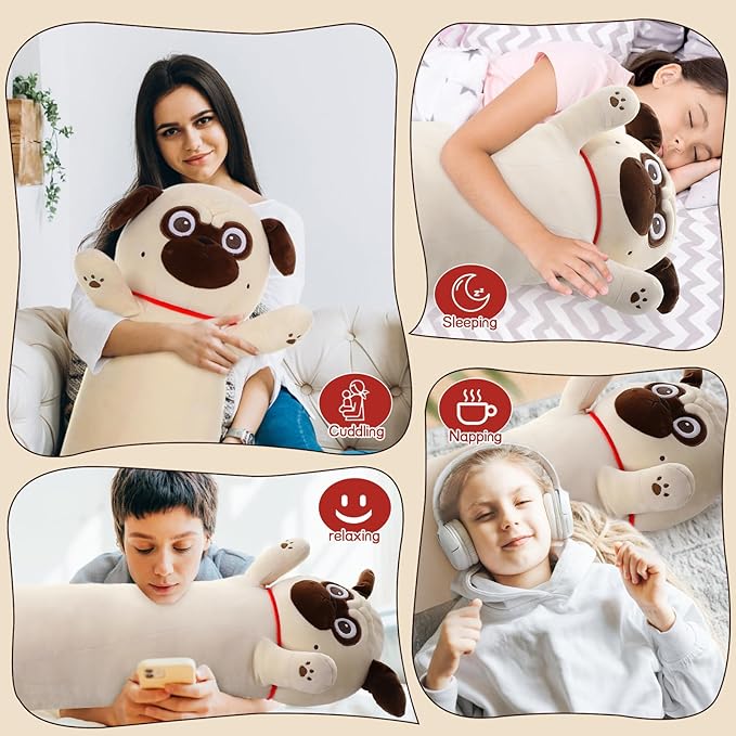 MaoGoLan Pug Stuffed Animal for Pug Lovers, 43 inch Giant Dog Plush Super Soft Body Pillow for Kids Adults Teens Girls Boys Christmas Valentine's Day Birthday