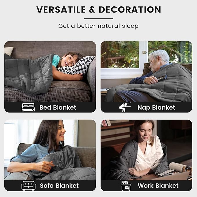 ZonLi Weighted Blanket (60"x80", 20lbs, Dark Grey) Queen Size Weighted Blanket for Adults, High Breathability Heavy Blanket, Soft Material with Premium Glass Beads