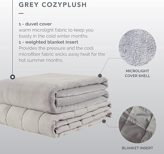Degrees of Comfort Weighted Blanket 20 lbs Queen Size, Heavy Blankets for Adult, 1 x Cozy Heat Warm Minky Plush Washable Removable Covers Included, Heating & Cooling,Micro Glass Beads, 60x80 Grey
