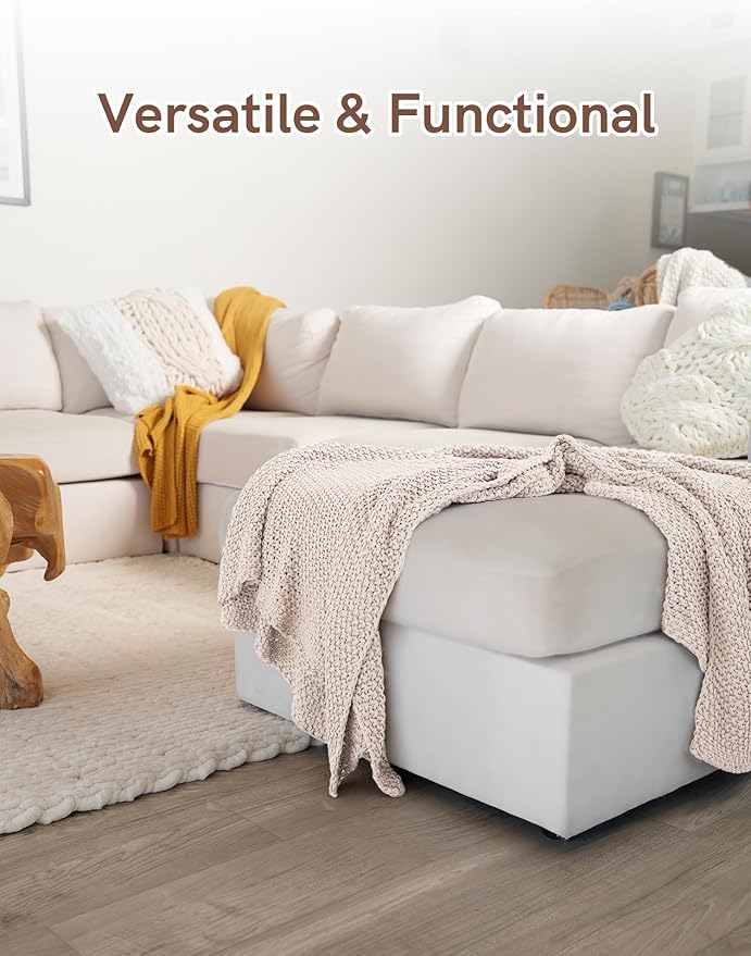 Chunky Cotton Knit Throw Blanket, Light Weight Cable Knit Throws for Bed Couch Sofa, Comfy & Relaxing, Decorative Piece for Farmhouse Modern Rustic Scandinavian Chic Vibe, Cream 50x60 Inches