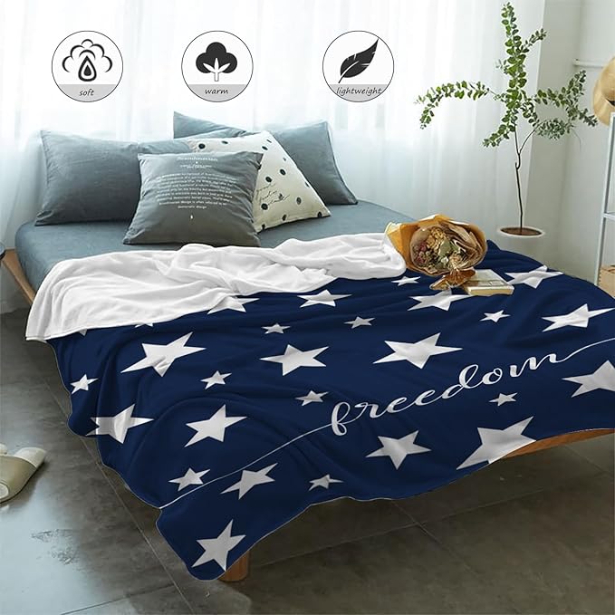 Neatee Living Patriotic Throw Blanket King Size 4th of July Memorial Day Fourth of July American Freedom Veteran Blanket Bed Red White Blue Stars Soft Fleece Blanket Home Decorations 90x108