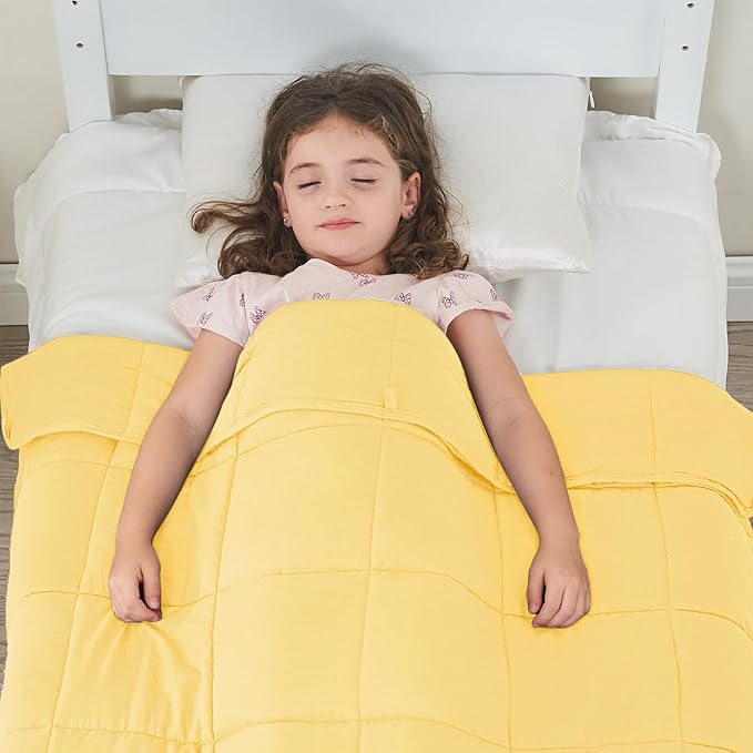 yescool Weighted Blanket (7 lbs, 41" x 60", Yellow) Cooling Heavy Blanket for Sleeping Perfect for 60-90 lbs, Breathable Blanket with Premium Glass Bead, Machine Washable