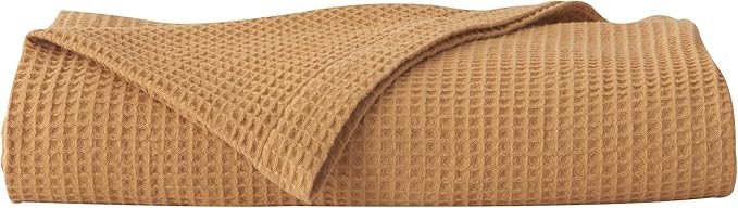 100% Cotton Waffle Weave Throw Blanket - Yellow Waffle Weave Lightweight Summer Throw Blanket - 50x60in Prewashed Breathable, Woven Throw for Couch, Bed or Office (Marigold)