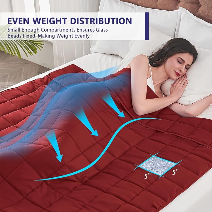 yescool Weighted Blanket for Adults (12 lbs, 60" x 80", Red) Cooling Heavy Blanket for Sleeping Perfect for 110-130 lbs, Queen Size Breathable Blanket with Premium Glass Bead, Machine Washable