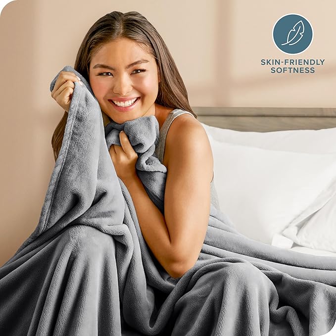 Bare Home Fleece Blanket - King Size - Ultra-Soft Lightweight for Bed, Sofa, and Couch - Luxury Microplush - Cozy Warm Blanket (King, Grey)