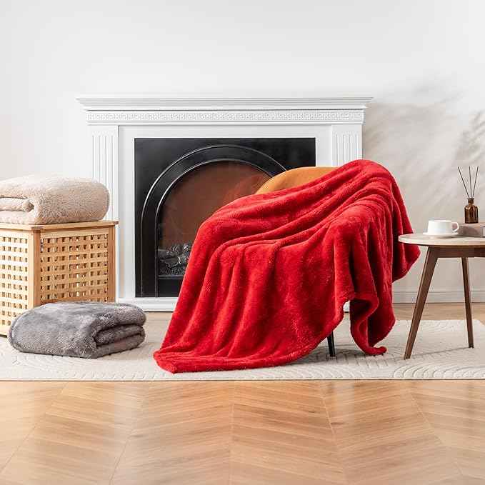Berkshire Blanket Classic Extra-Fluffy™ Plush Blanket King Size, Soft Fuzzy Fluffy Long Hair Blanket for Couch Sofa Bed, Chili, 90x108 Inches