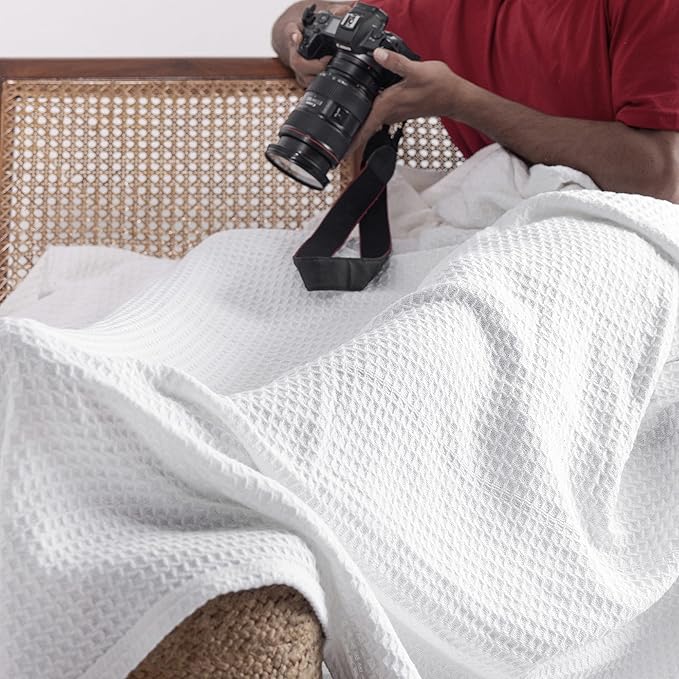 100% Cotton Salt Earth Throw Blanket, Queen, 90"X92" Waffle Throws For Home, Bedrooms, Outdoor Couch And Office Couch, Modern & Cozy Room Decor Blankets, Lightweight, All Season Western Blanket(White)