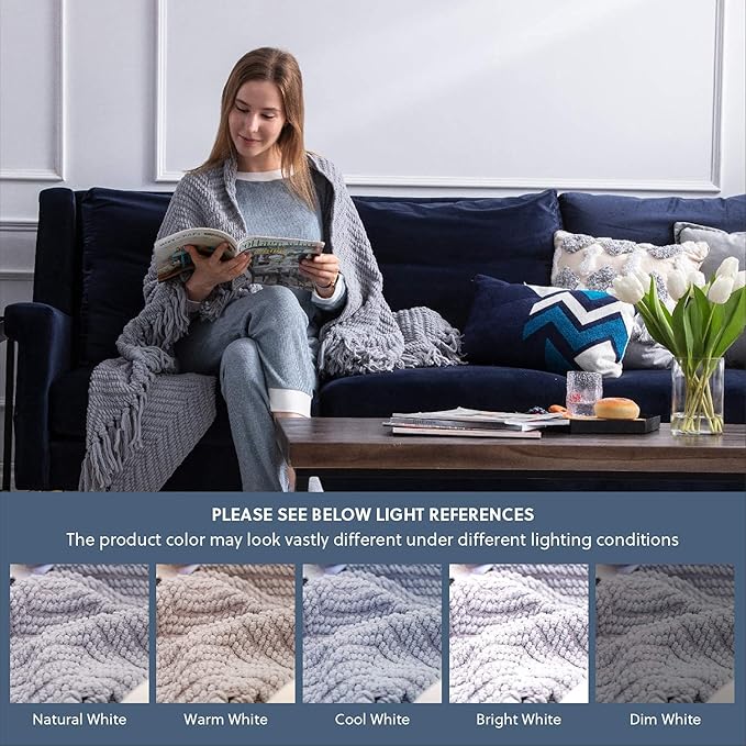 Bedsure Throw Blankets for Couch - Textured Chunky Knit Woven Chenille Blanket - Super Soft, Warm Decorative Boho Throw with Tassels for Bed, Sofa and Living Room Decor, Grey, 60x80 Inches