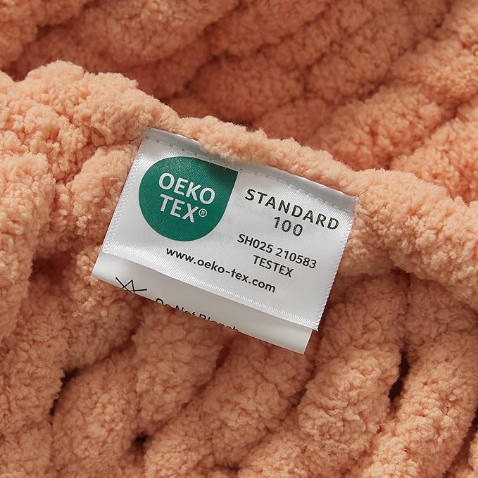 WESHIONGOO Chunky Knit Blanket Throw Knitted Throw Blankets for Couch Bed Fluffy Soft Blanket with Jumbo Chenille Yarn Thick 100% Handmade(Peach Fuzz, 50"×60")