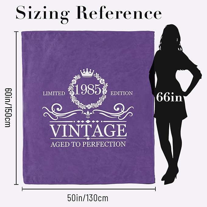 40th Birthday Gifts for Women Men, 40th Birthday Throws Blanket 60"x50", Happy 40 Year Old Birthday Gifts, 1985 Birthday Gift for Turning 40 Year Old Woman Decorations Blanket Purple