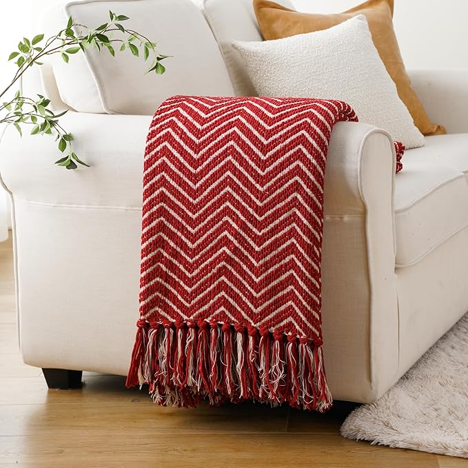 BATTILO HOME Red Throw Blanket for Couch, Decorative Knit Blanket for Bed, Super Soft Warm Christmas Throws for Fall Winter Accent Decor, 50"x60"