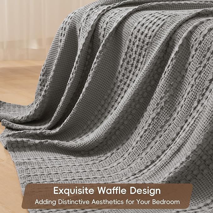 PHF 100% Cotton Waffle Weave Blanket Twin Size, Soft Lightweight Breathable Cozy Summer Blankets for Bed, Luxury Aesthetic Woven Bedding for Home Decor, 66"x90", Dark Grey