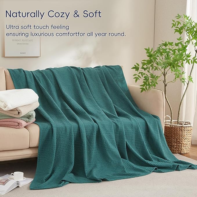 PHF Lightweight Waffle Weave Blanket Queen Size, Breathable & Ultra Soft, 90"x 90" Soft & Cozy Thin Blanket, Perfect for Summer & Hot Sleepers, Bed, Home Decor - Mediterranea