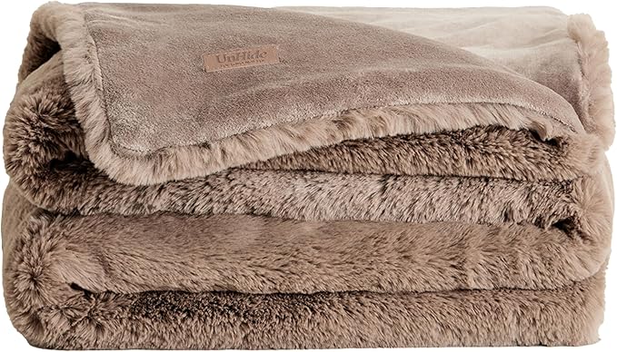 UnHide Marshmallow - Faux Fur Blanket - Heavy Weight, Extra Soft Blanket - Made from Recycled Materials - Machine Washable - Medium (60" x 80") - Mocha Shar Pei