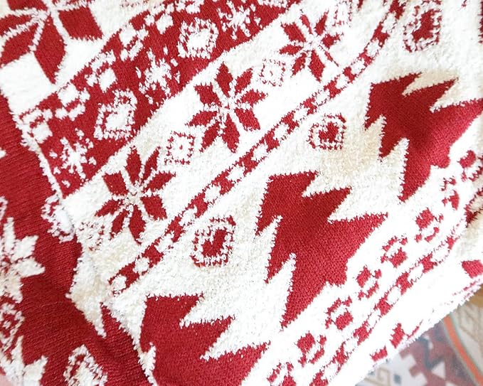 Red Christmas Throw Blanket for Couch, Fluffy Fleece Cozy Soft Blanket, Xmas Fuzzy Thick Throw Blanket for Bed Sofa and Gift (50" X 60", Red Reindeer)