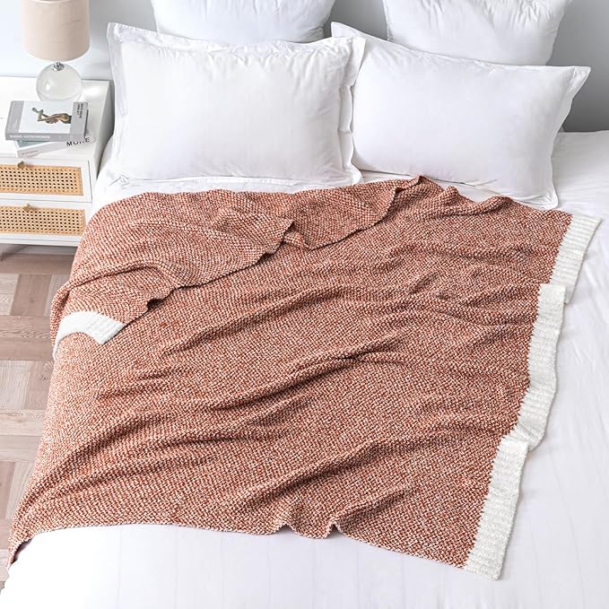 MIULEE Rust Super Soft Throw Blanket for Bed, Twin Size Cozy Fluffy Warm Blankets Knit Blankets for Couch, Sofa, Chair, Living Room, Camping, Picnic, 60 x 80 inch