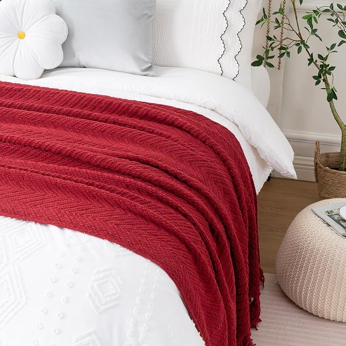 BATTILO HOME Christmas Decor Throw Blanket for Couch, Twin Bed - Super Soft, Cozy Warm Red Knit Blanket for Winter - 60"x80"