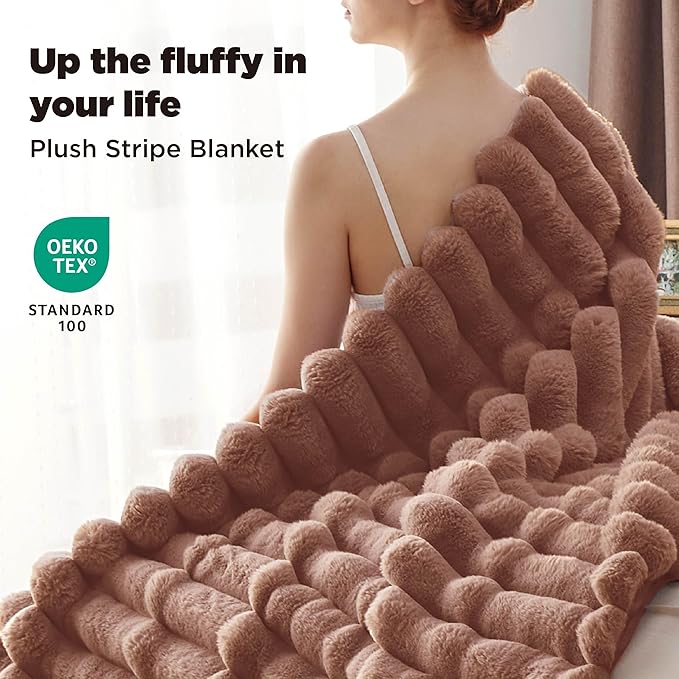 Bedsure Faux Fur Blanket - Soft & Fluffy, Fuzzy, Cozy, Plush Throw Blanket for Couch, Sofa and Bed, Thick and Warm, Christmas Decor Gifts for Women, Dark Brown, 50x70 inches