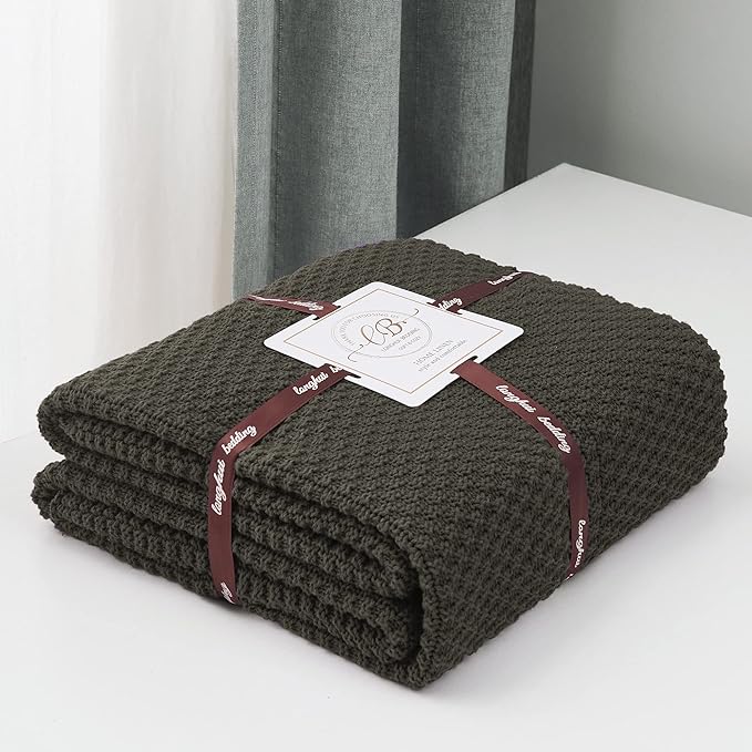 Longhui bedding Dark Brown Knitted Throw Blanket for Couch, Soft, Cozy Machine Washable 100% Cotton Sofa Knit Blankets, Heavy 3.0lb Weight, 51 x 63 Inches.