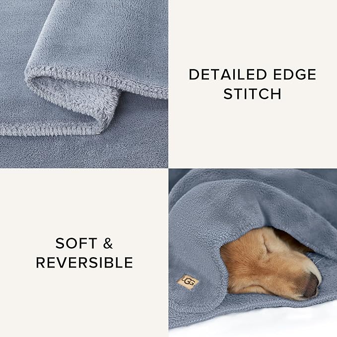 UGG Whitecap Plush Throw Blanket Fleece Lightweight Soft Cozy Throw for Couch or Bed Luxury Home Decor for Living Room Machine Washable Hypoallergenic Flannel Blankets, 50-inch x 70-inch, Denim Blue