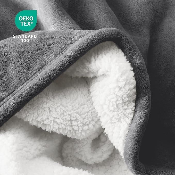 Bare Home Sherpa Fleece Blanket - King Size - Blanket for Bed, Sofa, and Couch - Warm & Lightweight - Fluffy & Soft - Reversible (King, Grey)