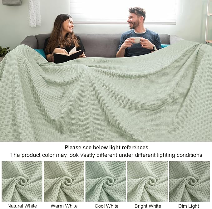 PHF Pre-Washed Cotton Waffle Weave Family Blanket,Oversized King Size 120"x 120"-Snag Proof Lightweight Breathable, 10'x 10' Huge Extra Large Big-Elegant Aesthetic Home Decoration Gift,Sage Green