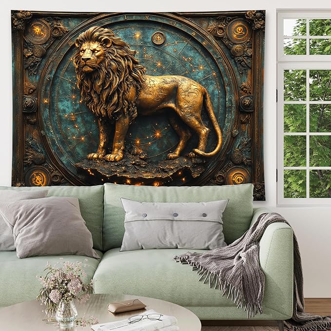 Liuzhouzai Vintage Zodiac Leo Tapestry Wall Hanging Astrology Home Decoration Aesthetics Suitable for Bedroom Living Room Dormitory Office Wall Decor 100x70 Inches