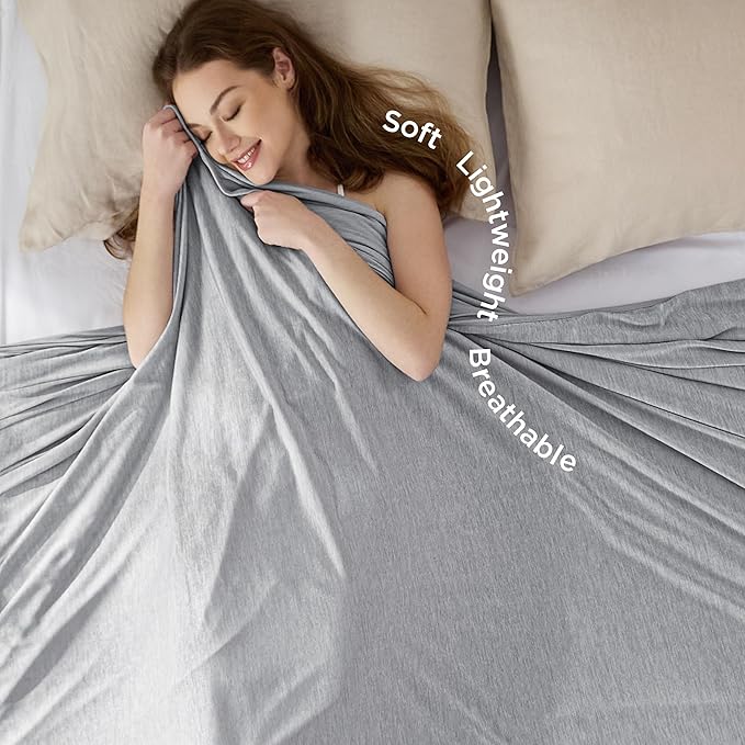 Bedsure Light Grey Cooling Blanket for Hot Sleepers - Summer Cold Throw Blanket for Bed, Arc-Chill Lightweight Summer Bedding, Cool Thin Ice Cold Cooled Throws with Rayon Derived from Bamboo, 50x70