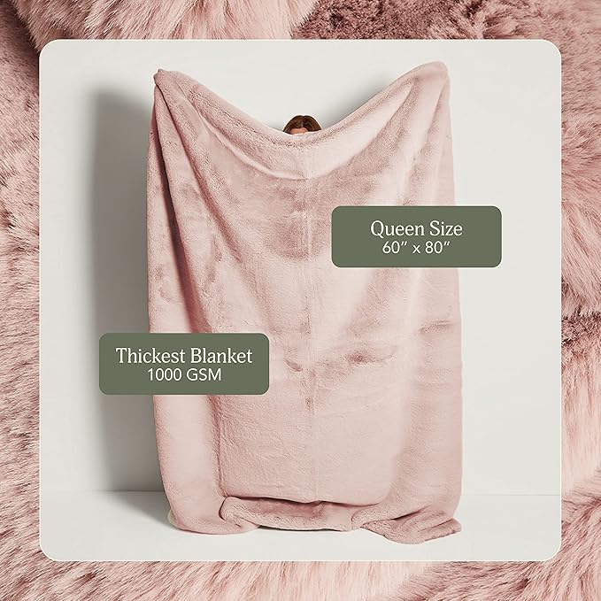 UnHide Marshmallow - Faux Fur Blanket - Heavy Weight, Extra Soft Blanket - Made from Recycled Materials - Machine Washable - Medium (60" x 80") - Rosy Baby