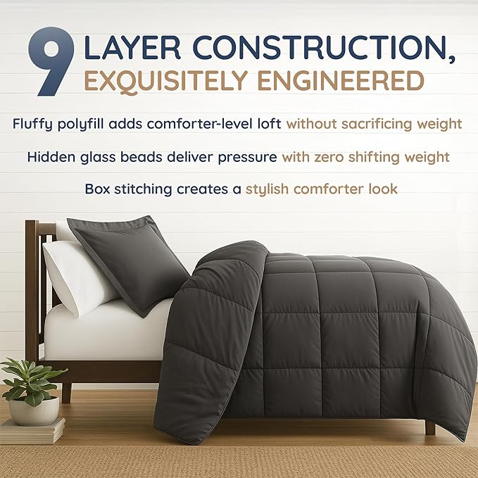 HomeSmart Weighted Comforter Queen - More Fluffy Fill Than Regular Queen Size Weighted Blankets, (20lbs 88x92 Grey)