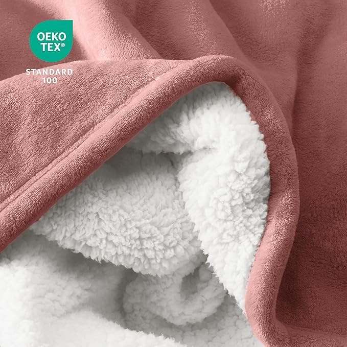 Bare Home Sherpa Fleece Blanket - Full/Queen Size - Blanket for Bed, Sofa, and Couch - Warm & Lightweight - Fluffy & Soft - Reversible (Full/Queen, Old Rose)