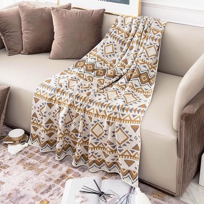 Brown Queen Size Knitted Tassel Boho Soft Lightweight Vintage Tan Throw Blanket for Sofa Couch Bed and Living Room- All Seasons (60x80 Inch)