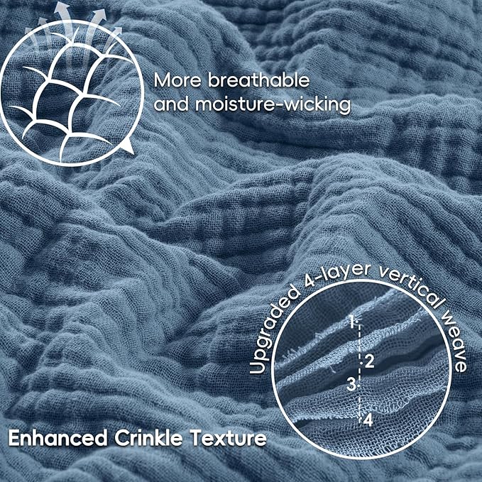 PHF 100% Cotton Muslin Throw Blanket Large 50" x 70", 4-Layer Lightweight and Breathable for Summer, Luxuriously Soft Gauze Throws for Couch, Natural Minimalism Style, Ideal Gift, Captain's Blue