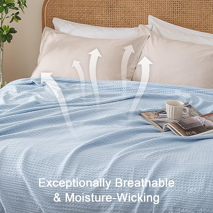 PHF Lightweight Waffle Weave Blanket Twin Size, Breathable & Ultra Soft, 66"x 90" Soft & Cozy Thin Blanket, Perfect for Summer & Hot Sleepers, Bed, Home Decor - Sky Blue