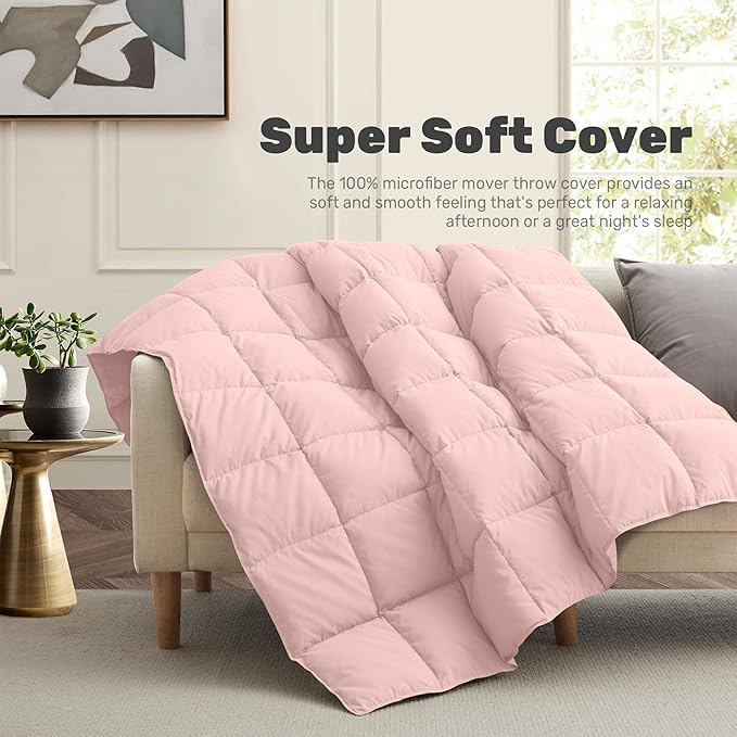 Soft Lightweight Down Blanket for Bed Sofa Couch Indoor and Outdoor Use, Warm and Fluffy Throw Blanket, Pink, Queen Size (90"X88")