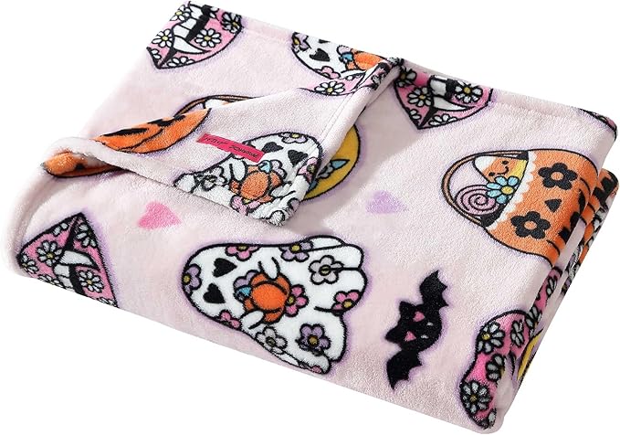 Betsey Johnson - Throw, Ultra-Soft Plush Blanket, Ideal for Couch, Bed, or Lounges (Retro Halloween Pink, 50" x 70")