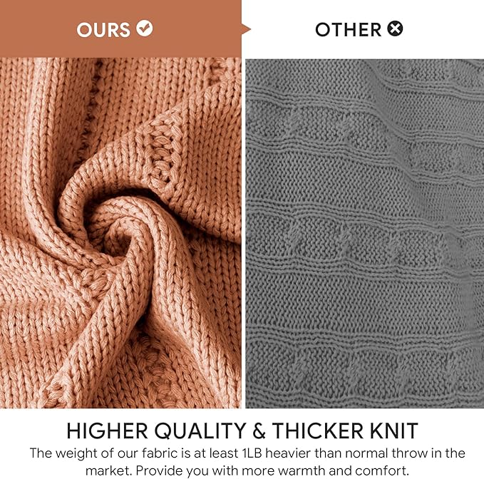 RECYCO Cable Knit Burnt Orange Throw Blanket for Couch, Super Soft Warm Cozy Decorative Knitted Throw Blanket 2.3LB for Bed, Sofa, Chair 50"x60"