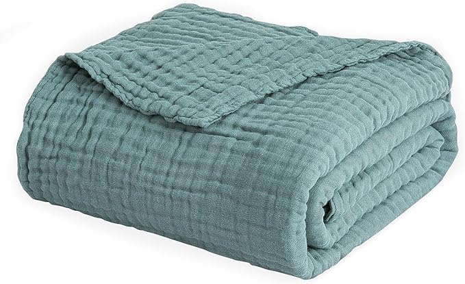 EMME Cotton Queen Size Bed Blanket, 80"x90", Lightweight Breathable Muslin Blanket, All Season Gauze, Teal