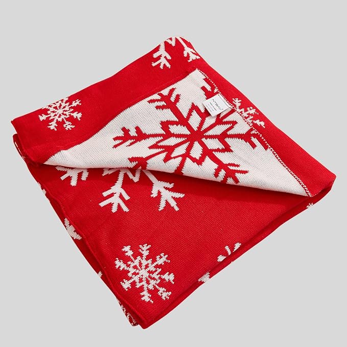 NTBAY 100% Cotton Cable Knit Throw Blanket for Couch (51"x 67"), Super Soft Warm Knitted Throw Blanket for Bed, Sofa, Chair - Extra Cozy, Machine Washable, Comfortable Home Decor, Red and White