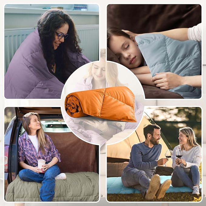 Down Throw Blankets for Couch 50x70” Down Blanket for Indoor and Outdoor use Small Soft Lightweight Throw Blanket Orange