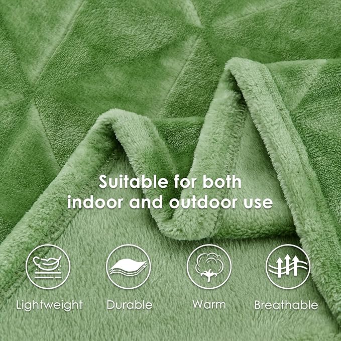 SOCHOW Triangle Textured Flannel Fleece Throw Blanket, Super Soft Lightweight Cozy Warm Plush Blanket for Bed Couch Sofa, 50 x 60 Inches, Sage Green