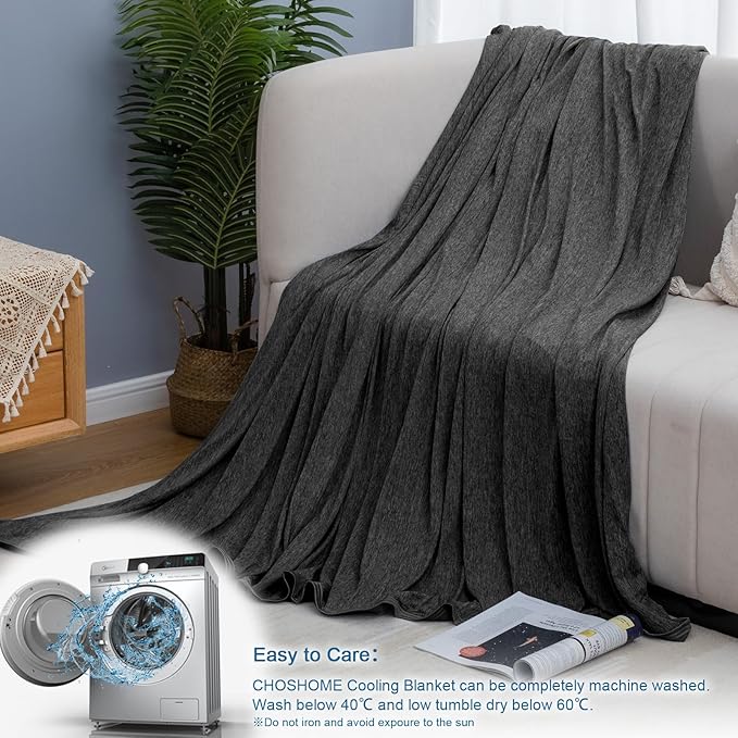 CHOSHOME Cooling Blanket for Hot Sleepers Lightweight Summer Cold Thin Blankets for Sleeping, Hot Flashes Night Sweats, Soft Blanket for Bed,Throw Size, Black