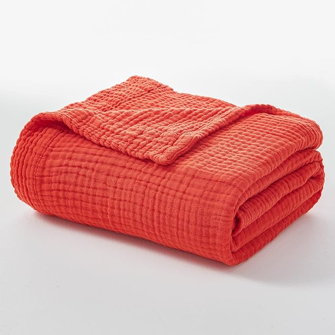 EMME Cotton Throw Blanket - 100% Muslin Soft, Breathable Gauze - All Season, Pre-Washed - Orange Rust, 55"x75"