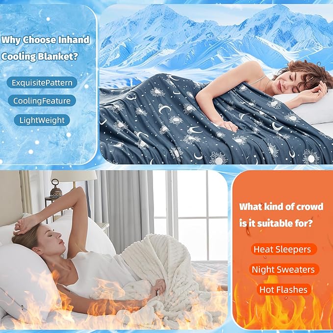 inhand Cooling Blanket Twin Size (60"x80") - Cooled Blankets for Hot Sleepers Lightweight Breathable Summer Blanket for Sleeping Night Sweats to Keep Cool in The Heat -Navy