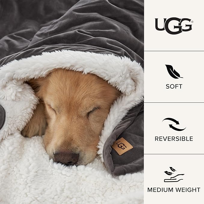 UGG Bliss Throw Blanket Plush Soft Fleece Fluffy Blankets for Bed or Couch Oversized Warm Reversible Machine Washable Medium Weight Home Decor Giftable Throw, 50-inch x 70-inch, Charcoal Grey