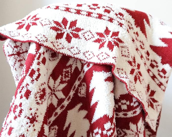 Red Christmas Throw Blanket for Couch, Fluffy Fleece Cozy Soft Blanket, Xmas Fuzzy Thick Throw Blanket for Bed Sofa and Gift (50" X 60", Red Reindeer)
