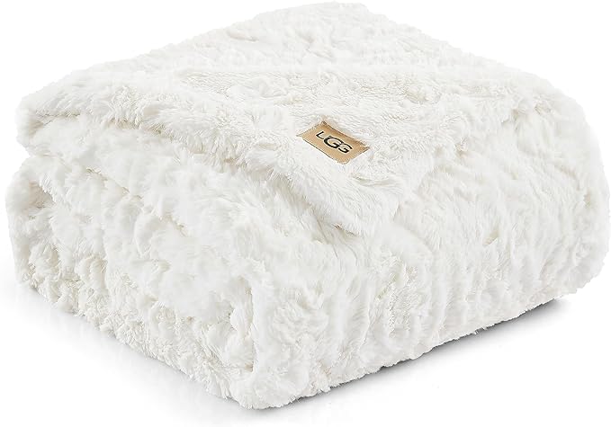 UGG Adalee Faux Fur Throw Blanket Luxury Lightweight Cozy Soft Throw for Couch Bed or Chair Hypoallergenic Machine Washable Double-Sided Fluffy Blanket Home Decor, 50-inch x 70-inch, Natural White