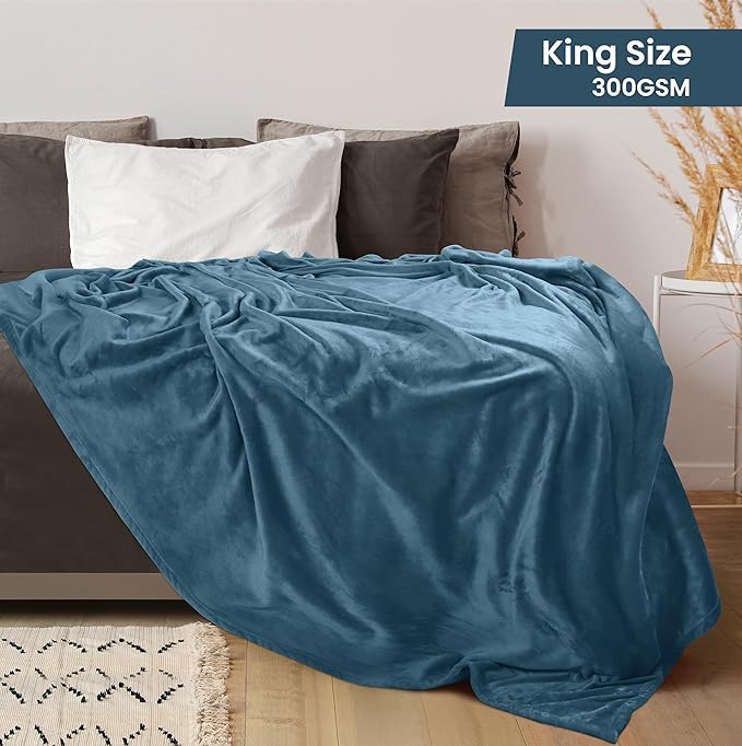 Utopia Bedding Fleece Blanket King Size Stone Blue 300GSM Luxury Fuzzy Soft Anti-Static Microfiber Bed Blanket (90x102 Inch)